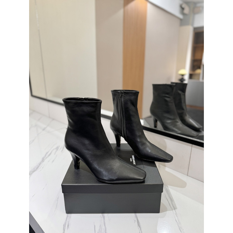 Saint Laurent Black Leather Square-Toe Ankle Boots