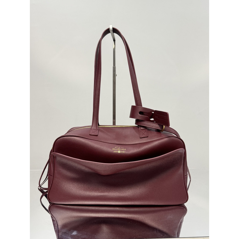 Balenciaga Carrie Bowling Bag Medium In Burgundy Calfskin
