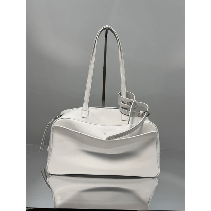 Balenciaga Carrie Bowling Bag Medium In White Calfskin