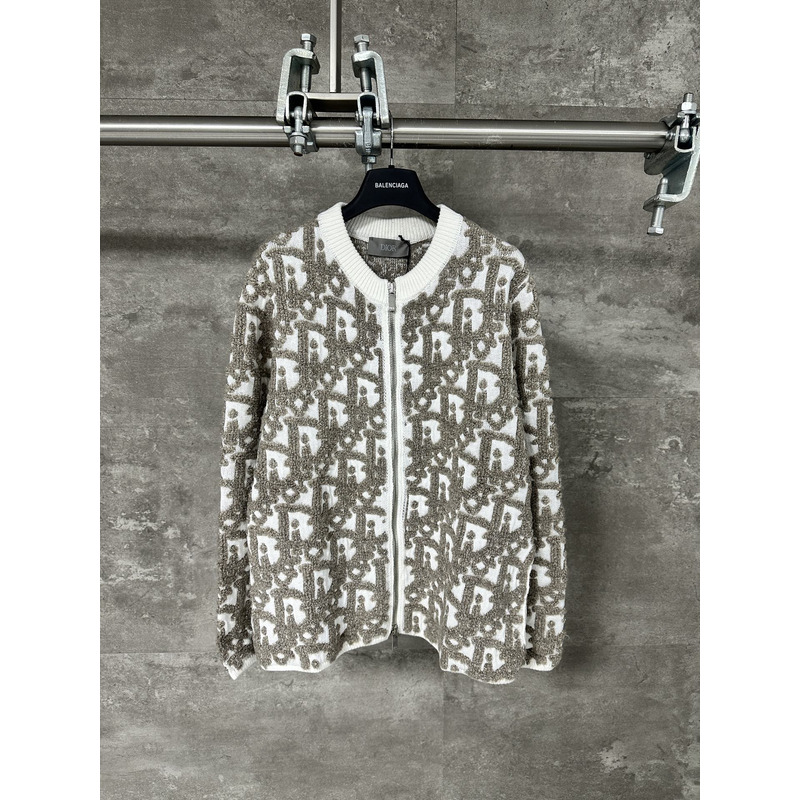 Dior Oblique Cardigan White Wool- and Cotton-Blend Jacquard