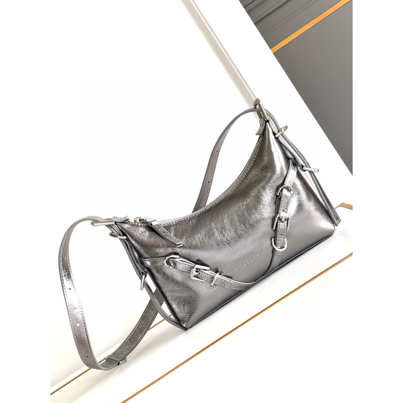 Givenchy Mini Voyou Bag In Metallic Silver Leather