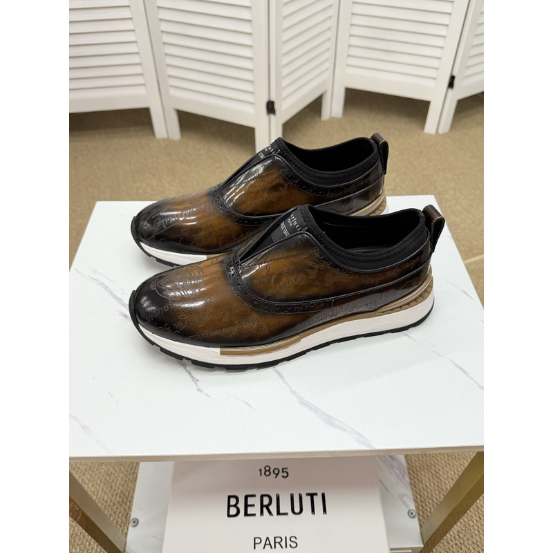 Berluti Fast Track Neoprene-Trimmed Venezia Leather Slip-On Brown