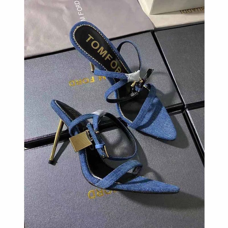 Tom Ford 10CM Denim Lock& Key Stiletto Sandals