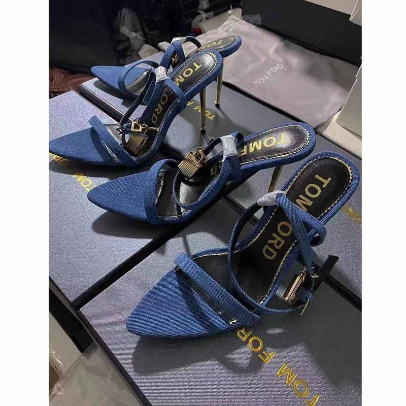 Tom Ford 10CM Denim Lock& Key Stiletto Sandals