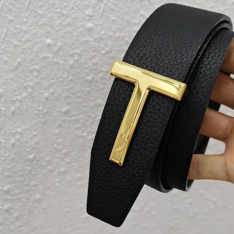 Tom Ford Signature Golden T Buckle Leather Belt