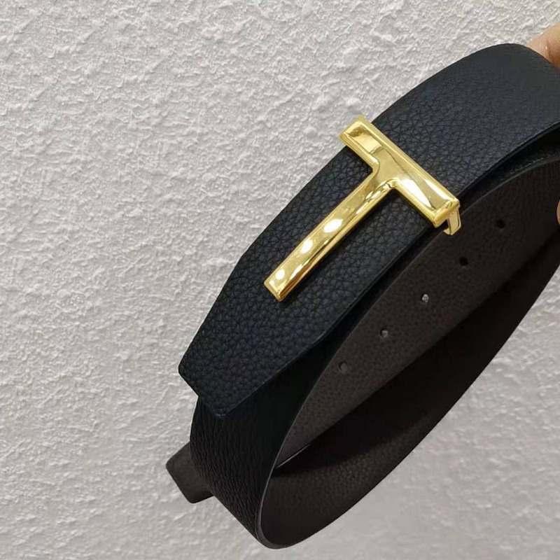 Tom Ford Signature Golden T Buckle Leather Belt