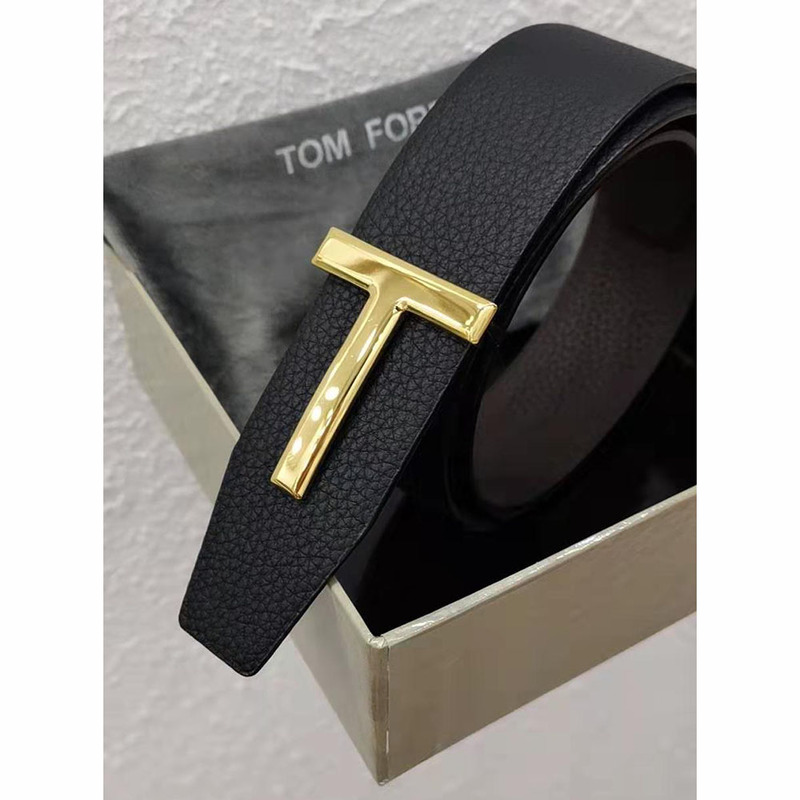 Tom Ford Signature Golden T Buckle Leather Belt