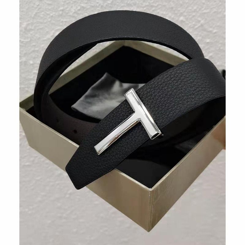 Tom Ford Signature Silver T Buckle Leather Belt