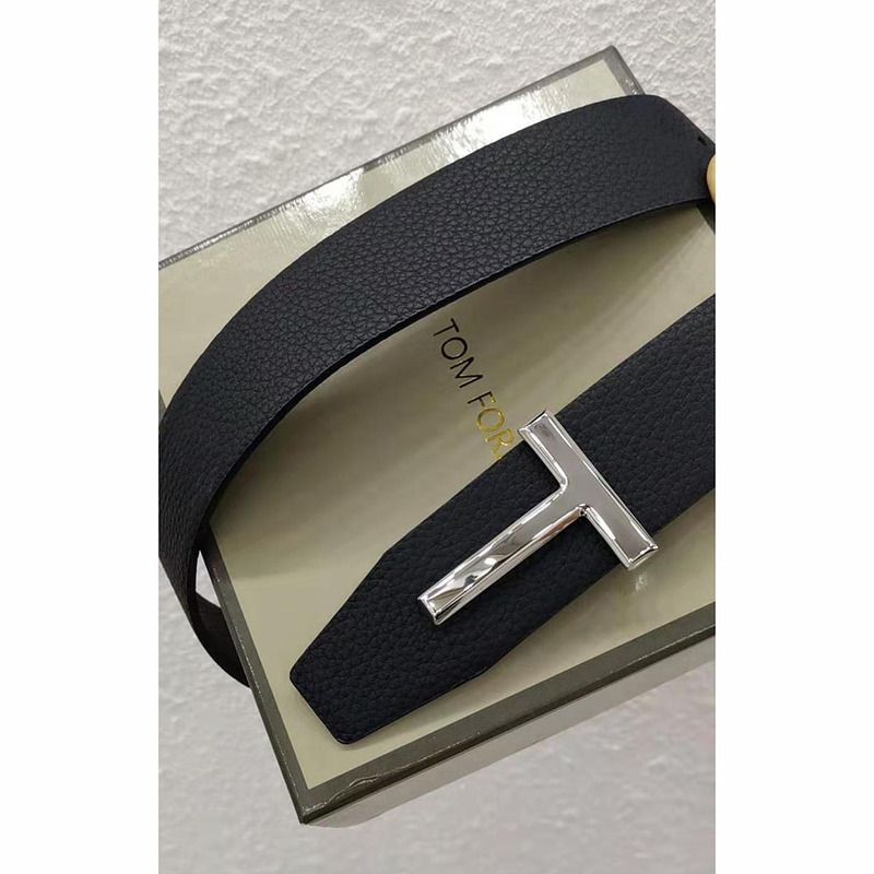 Tom Ford Signature Silver T Buckle Leather Belt