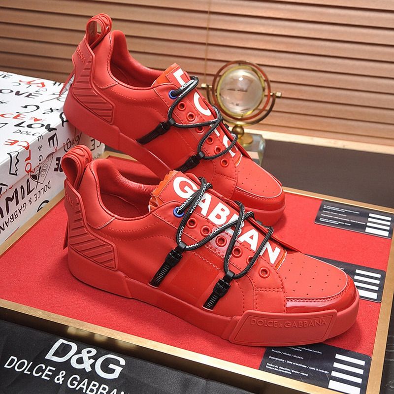 Dolce & Gabbana Red Men''s Portofino Leather Sneakers