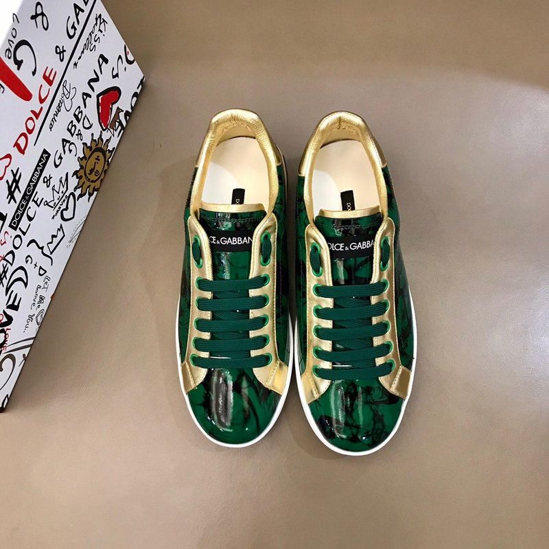 Dolce & Gabbana Green/Gold Leaf Print PVC and Leather Low-Top Sneakers