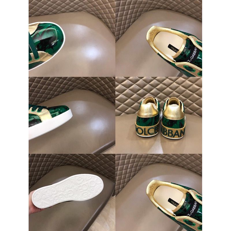 Dolce & Gabbana Green/Gold Leaf Print PVC and Leather Low-Top Sneakers