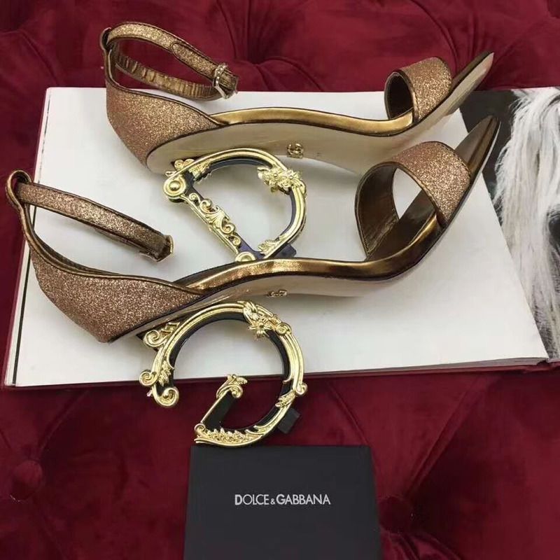 Dolce & Gabbana Lurex Sandal with Sculpted Heel in Gold