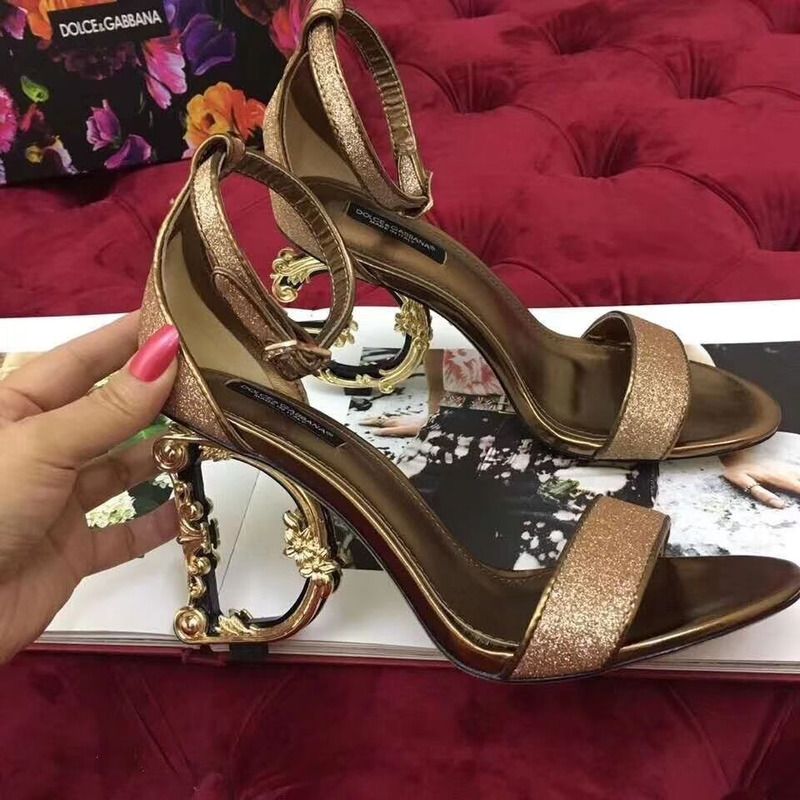 Dolce & Gabbana Lurex Sandal with Sculpted Heel in Gold