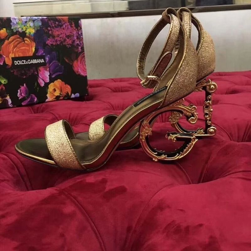 Dolce & Gabbana Lurex Sandal with Sculpted Heel in Gold