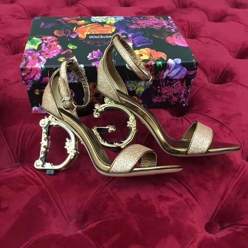 Dolce & Gabbana Lurex Sandal with Sculpted Heel in Gold