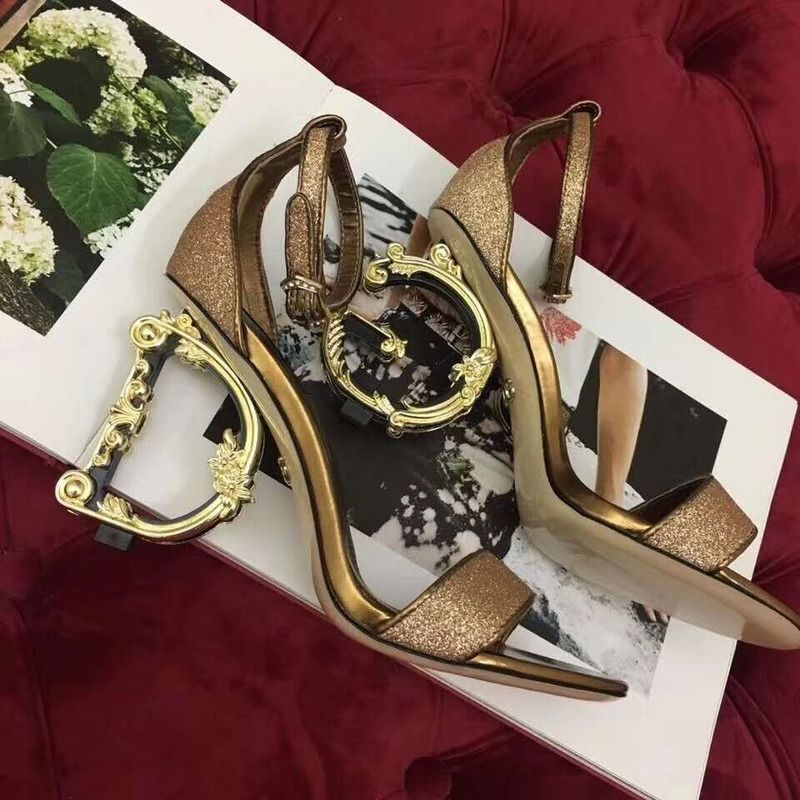 Dolce & Gabbana Lurex Sandal with Sculpted Heel in Gold