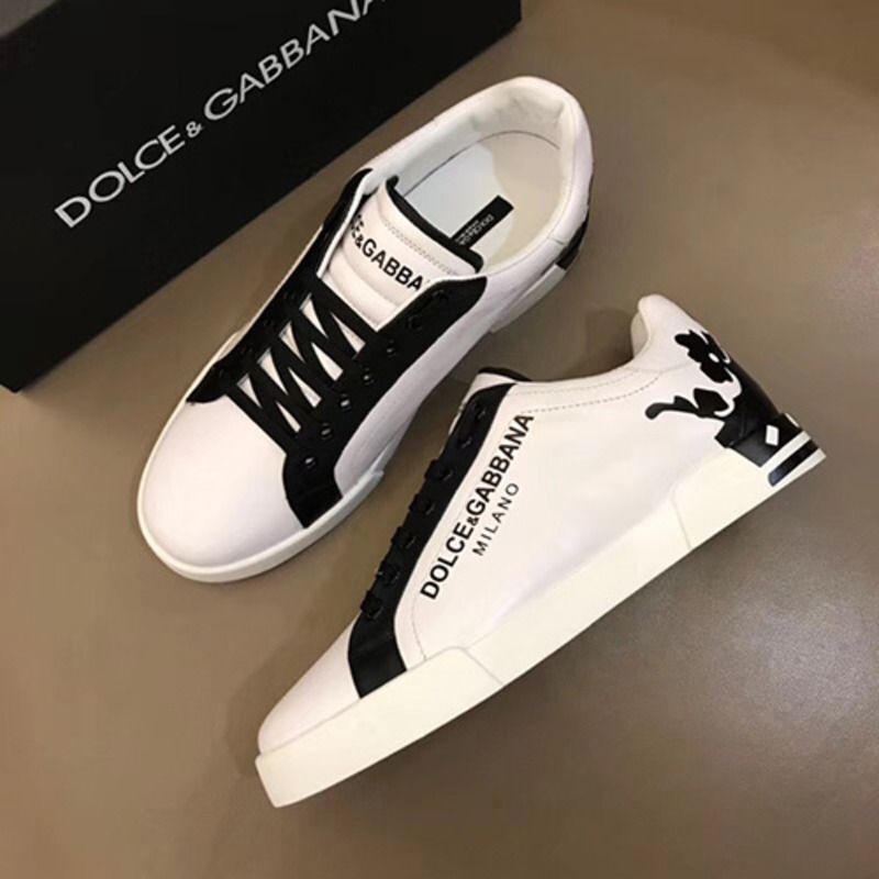 Dolce & Gabbana Portofino Sneaker in Printed Patent Calfskin(Black/White)