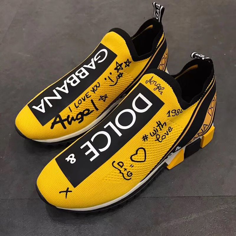 Dolce & Gabbana Men''s Yellow Graffiti Print Sorrento Sneaker