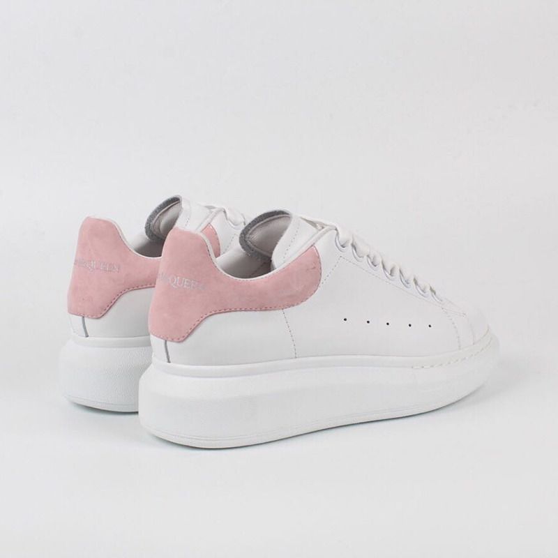 Alexander McQueen Leather Low Top Sneakers in White/Pink