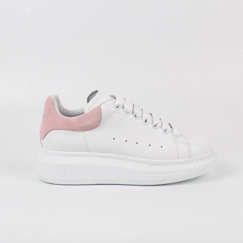 Alexander McQueen Leather Low Top Sneakers in White/Pink