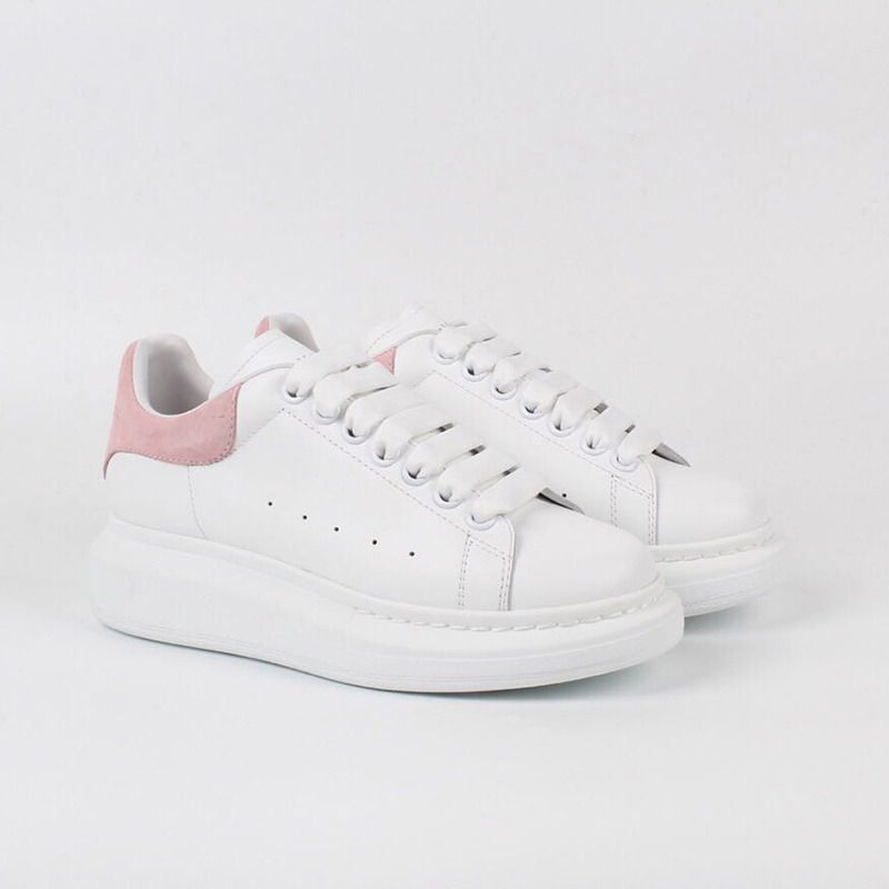 Alexander McQueen Leather Low Top Sneakers in White/Pink