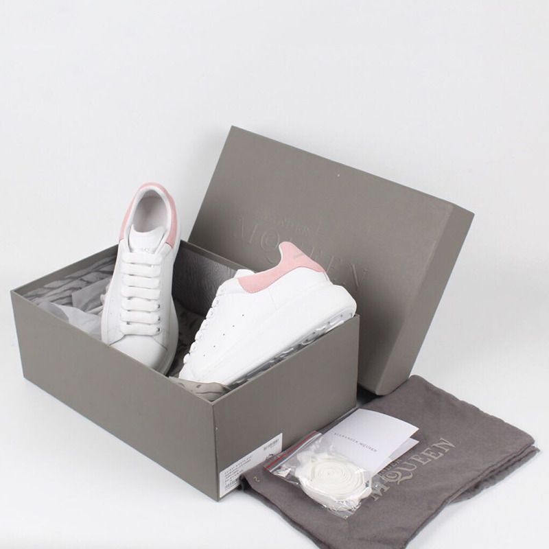 Alexander McQueen Leather Low Top Sneakers in White/Pink