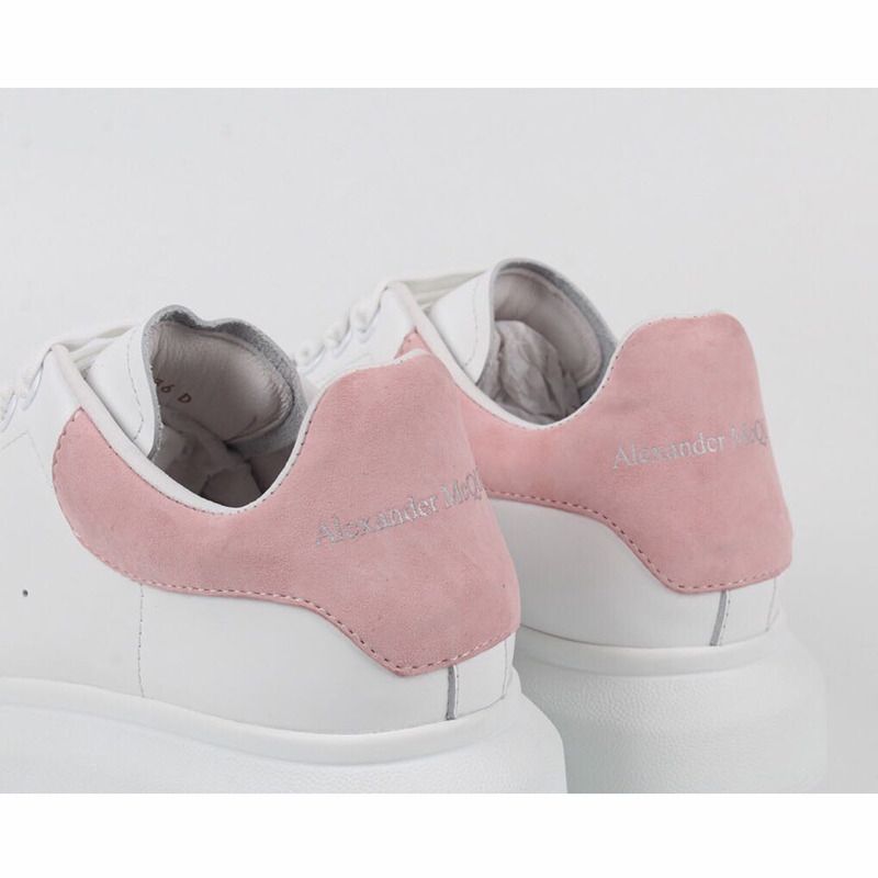 Alexander McQueen Leather Low Top Sneakers in White/Pink