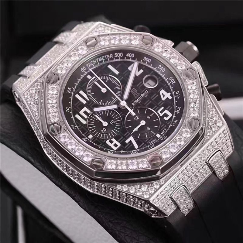 Amiri Audemars Piguet Royal Oak Offshore Jewelly Silver Strap Black Dial Watch for Men