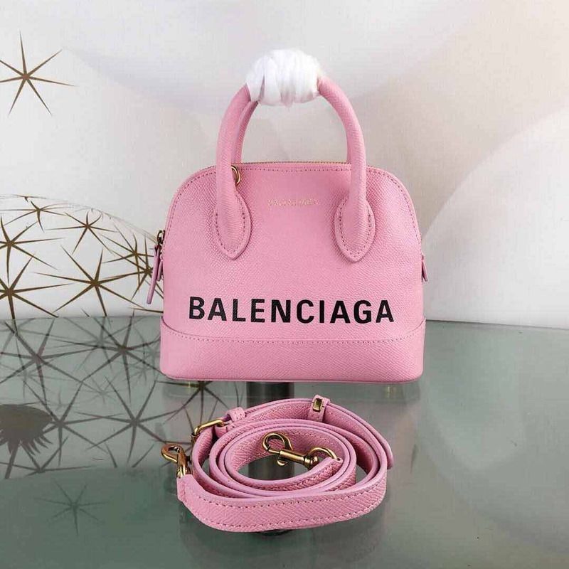 Ba*len*cia*ga logo printed leather pink bag