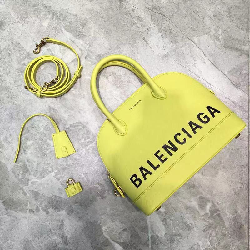 Ba*len*cia*ga logo printed leather yellow shoulder bag