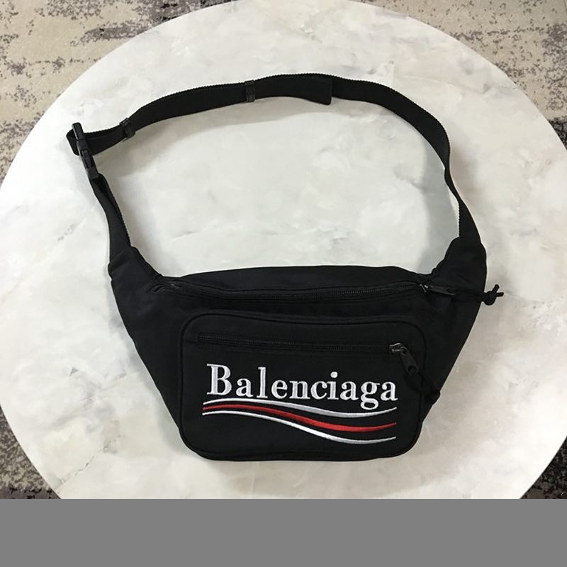 Ba*len*cia*ga explorer belt bag campaign logo