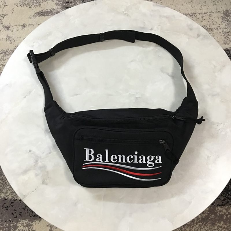 Ba*len*cia*ga explorer belt bag campaign logo