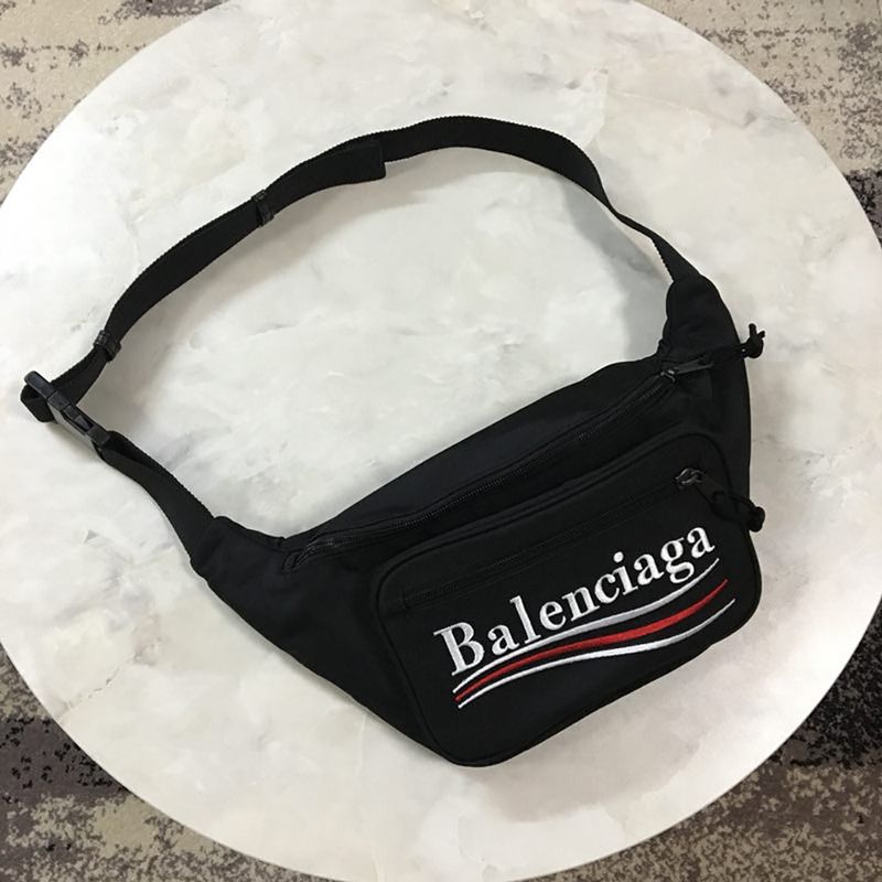 Ba*len*cia*ga explorer belt bag campaign logo