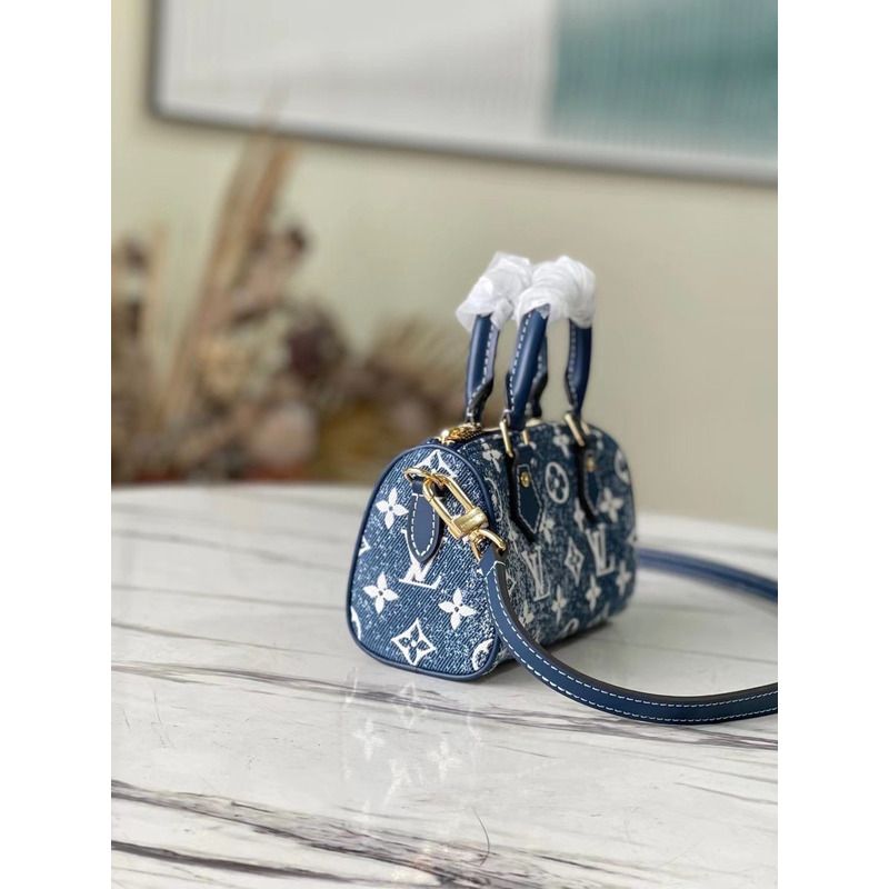 l**is V*t*n lv nano speedy bag monogram denim jacquard m81168 navy blue