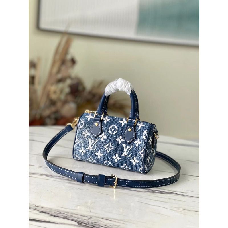 l**is V*t*n lv nano speedy bag monogram denim jacquard m81168 navy blue