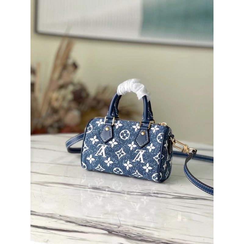 l**is V*t*n lv nano speedy bag monogram denim jacquard m81168 navy blue