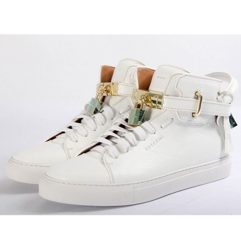 Buscemi High-top Top Pebbled Leather White Sneaker