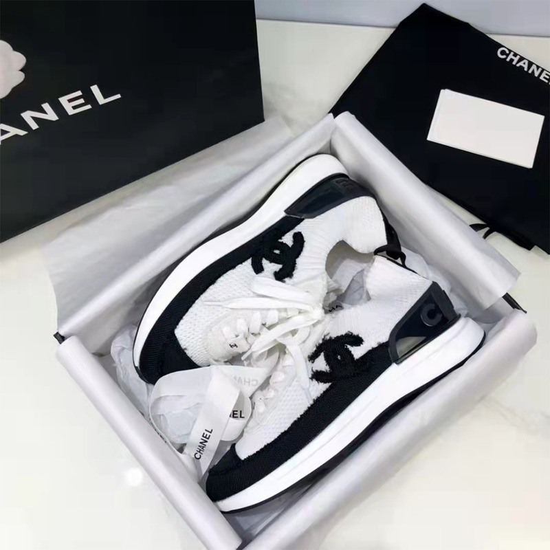 Ch*el knitwear white & black trainers