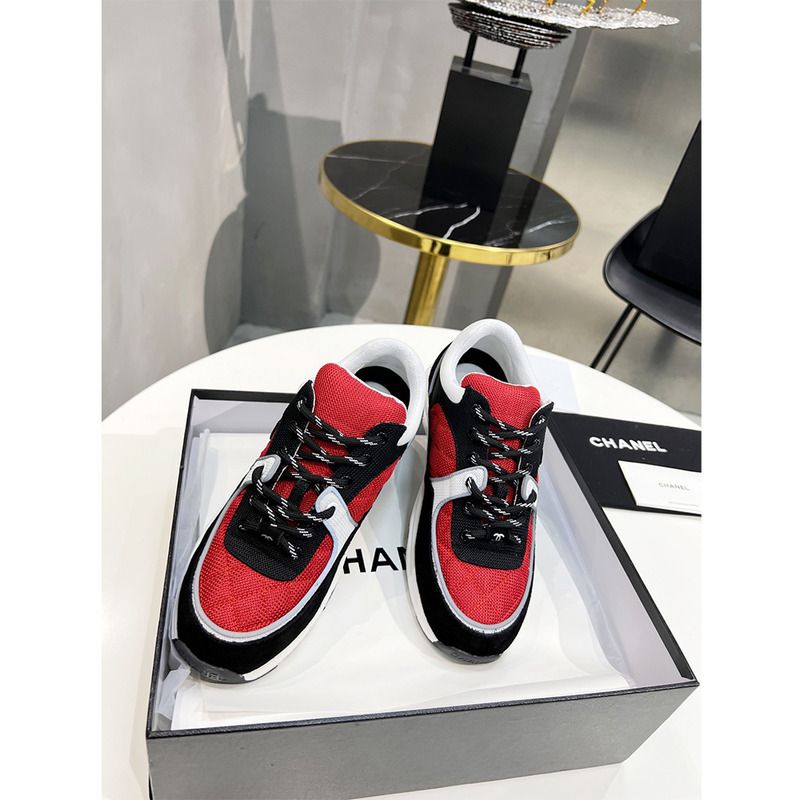 Ch*el low-top luminous sneakers(black&red)