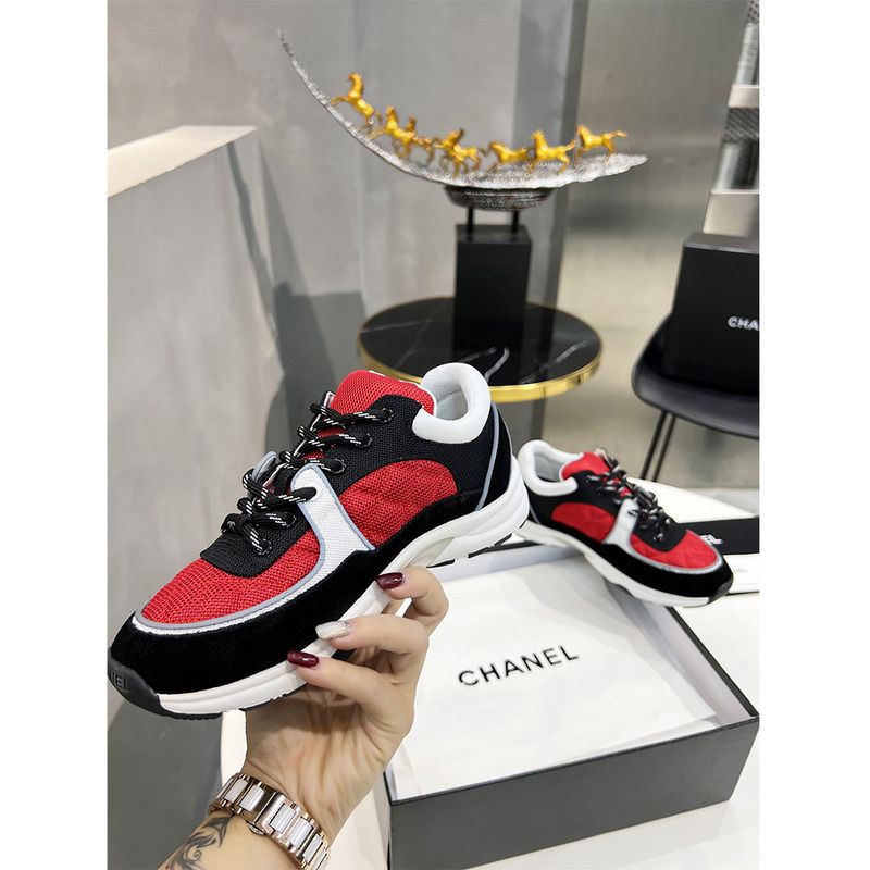 Ch*el low-top luminous sneakers(black&red)