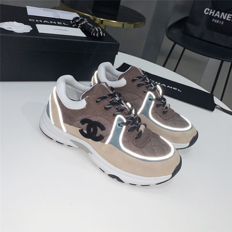 Ch*el low-top luminous sneakers(green&brown)