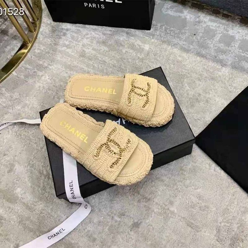 Ch*el womens flat sandals beige 2021 ss