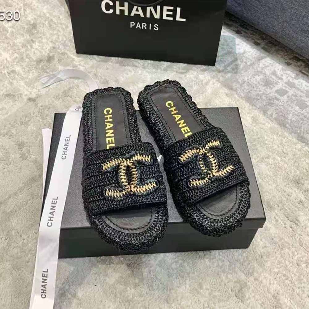 Ch*el womens flat sandals black 2021 ss