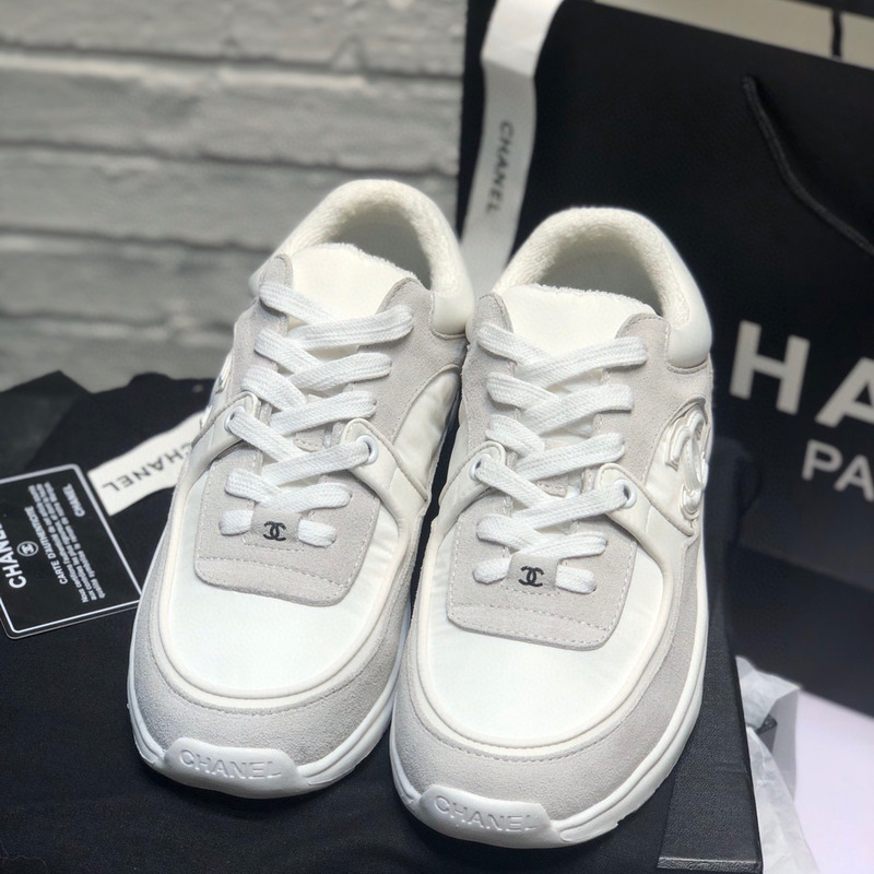 Ch*el suede cc sneaker white