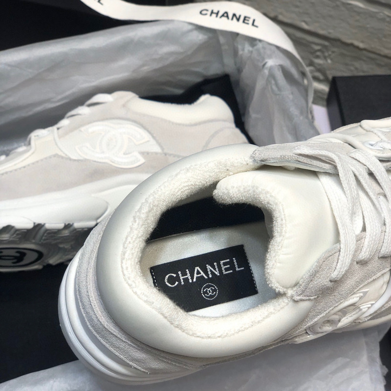 Ch*el suede cc sneaker white