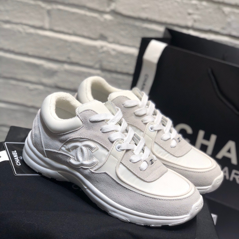 Ch*el suede cc sneaker white