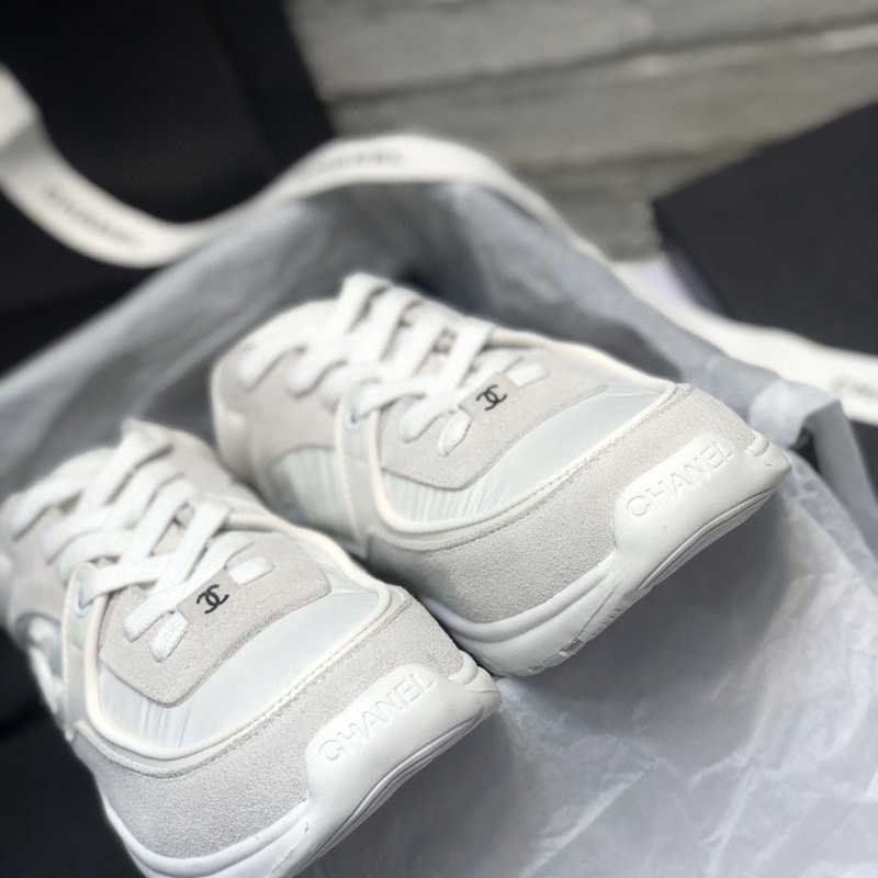 Ch*el suede cc sneaker white