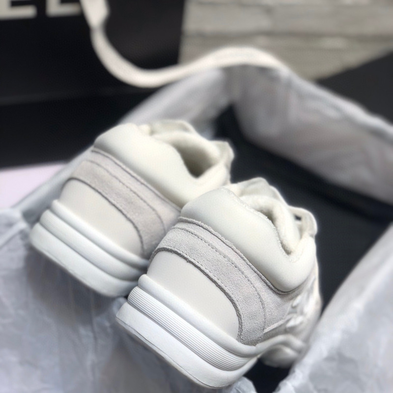 Ch*el suede cc sneaker white