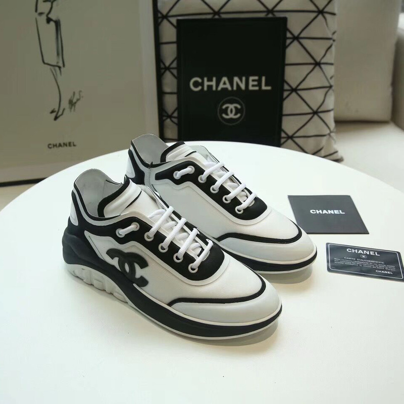 Ch*el mesh & lycra sneakers in black/white